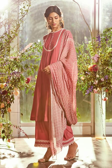 Ridhi Mehra Pink Chiffon Round Gathered Anarkali Set Online at Aza Fashions Ridhi Mehra_Pink Chiffon Round Gathered Anarkali Set _Online_at_Aza_Fashions