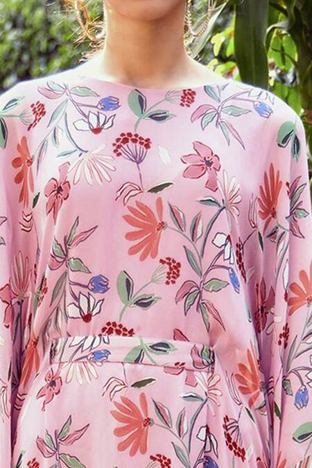 Buy_Ridhi Mehra_Pink Georgette Round Floral Print Dress _Online_at_Aza_Fashions