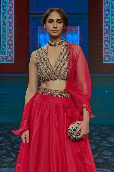 Buy_Ridhi Mehra_Pink Organza, Net Bridal Lehenga Set _Online_at_Aza_Fashions