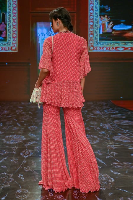 Shop Ridhi Mehra Pink Chiffon Printed Kurta And Sharara Set at Aza Fashions Shop_Ridhi Mehra_Pink Chiffon Printed Kurta And Sharara Set _at_Aza_Fashions