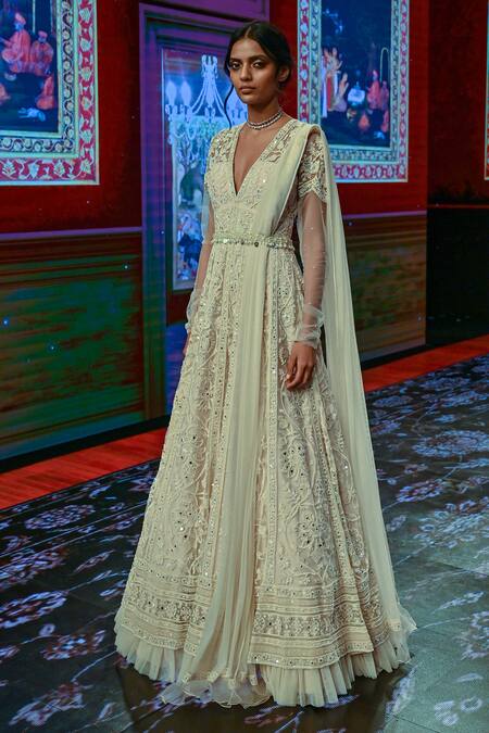 Ridhi Mehra_White Organza, Net Embroidered Anarkali With Dupatta _Online_at_Aza_Fashions