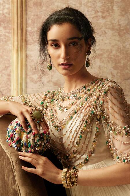 Shop Ridhi Mehra White Net Round Embroidered Anarkali With Dupatta Online at Aza Fashions Shop_Ridhi Mehra_White Net Round Embroidered Anarkali With Dupatta _Online_at_Aza_Fashions