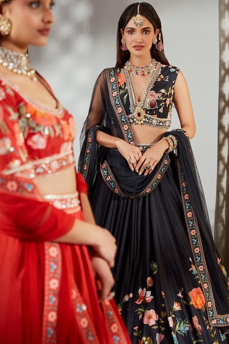 Party Wear Red and Black Banarasi Silk Lehenga Choli at Rs 1299 in Surat