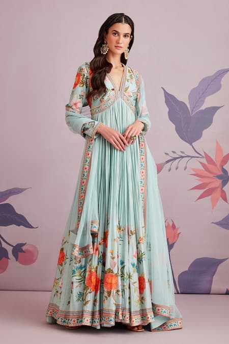 Ridhi Mehra Flora Silk Anarkali With Dupatta 