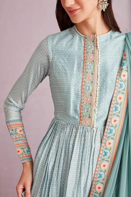 Buy_Ridhi Mehra_Blue Silk And Net Print & Embroidery Floral Winika Kurta Sharara Set  _Online_at_Aza_Fashions