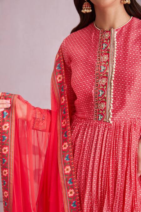 Shop Ridhi Mehra Red Silk And Net Print & Embroidery Floral Tansy Kurta Sharara Set Online at Aza Fashions Shop_Ridhi Mehra_Red Silk And Net Print & Embroidery Floral Tansy Kurta Sharara Set _Online_at_Aza_Fashions