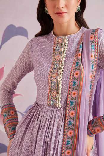 Buy_Ridhi Mehra_Purple Silk And Net Floral Print, Pearl, Sequin & Cutdana Sigal Kurta Sharara Set _Online_at_Aza_Fashions