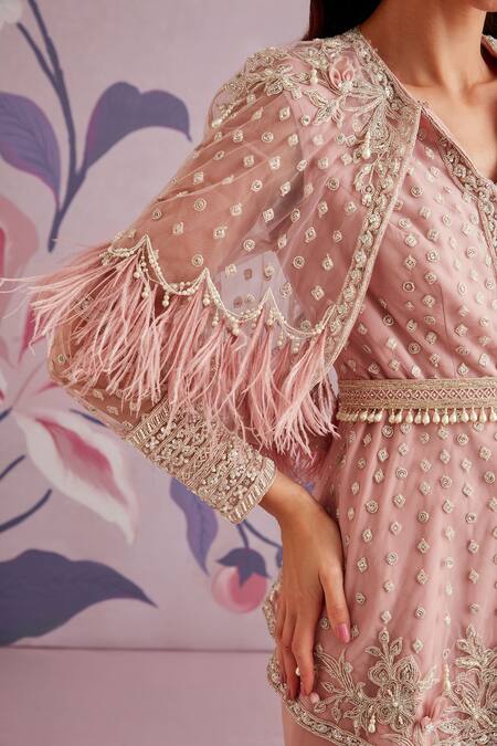 Buy Ridhi Mehra Pink Net And Georgette Embroidery Pearl Notched Vervain Kurta Pant Set Online at Aza Fashions Buy_Ridhi Mehra_Pink Net And Georgette Embroidery Pearl Notched Vervain Kurta Pant Set _Online_at_Aza_Fashions