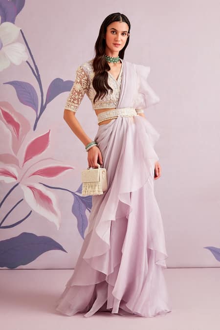 Ridhi Mehra Hyacinth Pre-Draped Saree With Blouse 