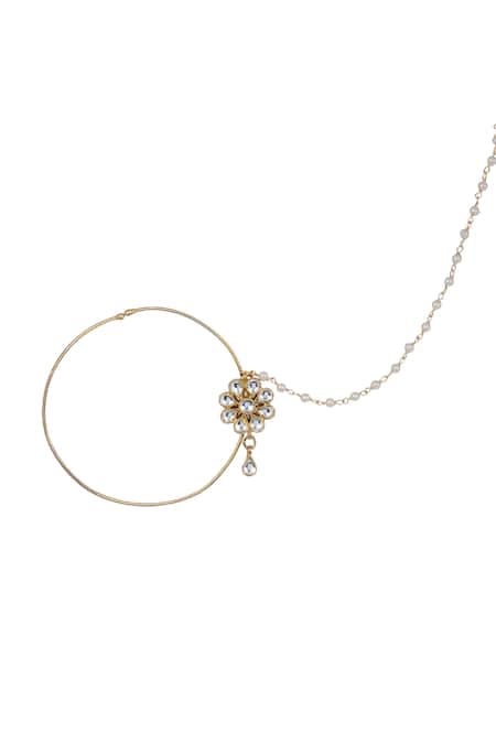 Buy Riana Jewellery Gold Plated Stones, Beads Floral Nath Online at Aza Fashions Buy_Riana Jewellery_Gold Plated Stones, Beads Floral Nath _Online_at_Aza_Fashions