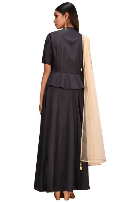 Shop_Khwaab by Sanjana Lakhani_Black Muslin Embellished Lehenga Set_at_Aza_Fashions