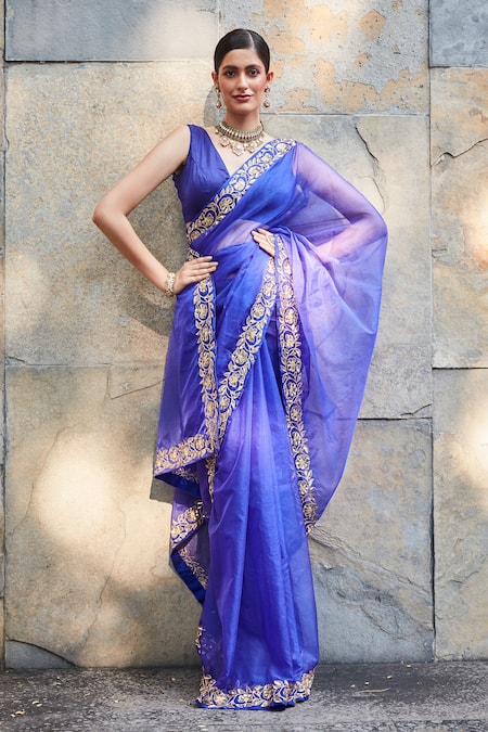 Pure Organza Saree Online with Embroidery Rose Pink Color
