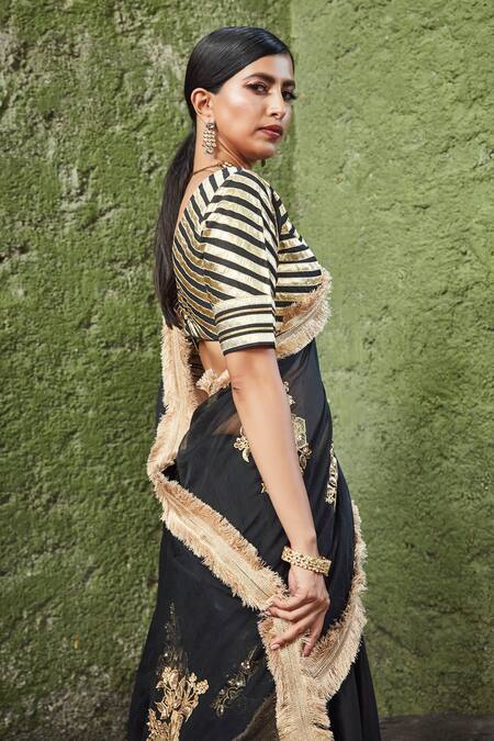 Ranian_Black , Organza Gota, Zardozi Plunge V Embroidered Lehenga Set _Online_at_Aza_Fashions