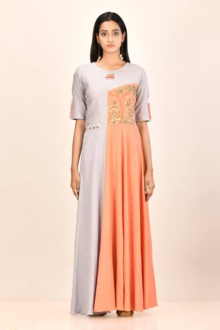 Buy_Naintara Bajaj_Grey Cotton Flex Embroidered Kurta_Online_at_Aza_Fashions