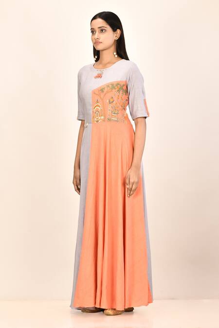 Shop_Naintara Bajaj_Grey Cotton Flex Embroidered Kurta_Online_at_Aza_Fashions