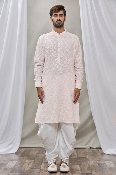 Buy_Rng Safawala_Pink Dhoti Pant- Cotton Silk, Kurta - Georgette Sequin, Chikan Set_Online_at_Aza_Fashions