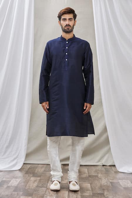Buy_Rng Safawala_Blue Bundi - Raw , Kurta And Churidar - Dupion Thread Embroidered & Set _Online_at_Aza_Fashions