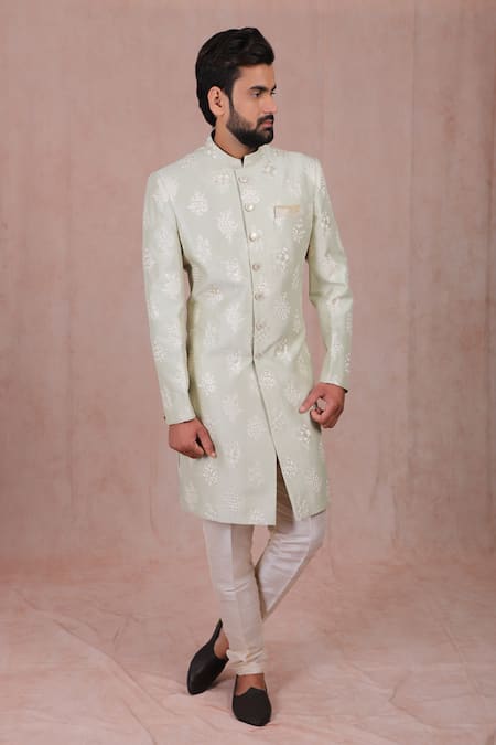 RNG Safawala Green Raw Silk Embroidered Sherwani Set 