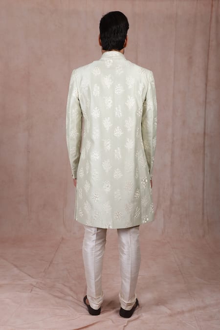 Rng Safawala Green Embroidered Sherwani Set For Kids