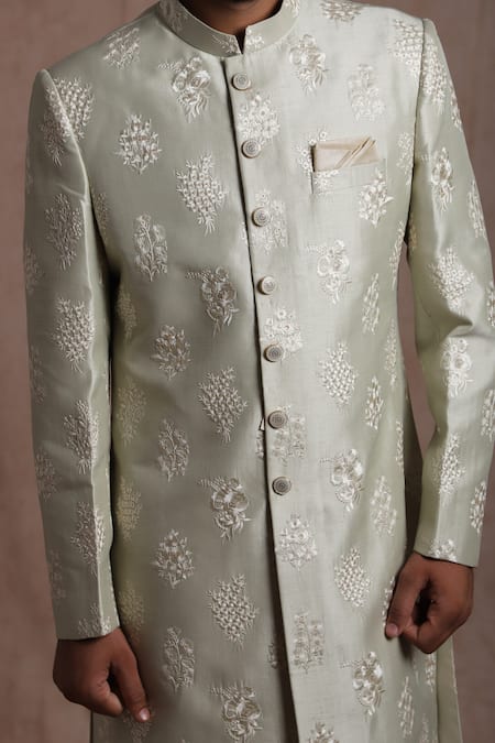 Buy_Rng Safawala_Green Silk Embroidery, Sequins Sherwani Set For Kids_Online_at_Aza_Fashions