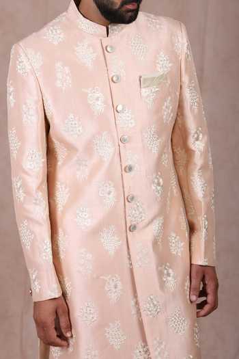Buy_Rng Safawala_Pink Silk Embroidery, Sequins Raw Sherwani Set For Kids_Online_at_Aza_Fashions