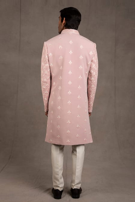 Shop_Rng Safawala_Pink Inner - Raw Silk, - Blended Embroidered Sherwani And Kurta Set _at_Aza_Fashions