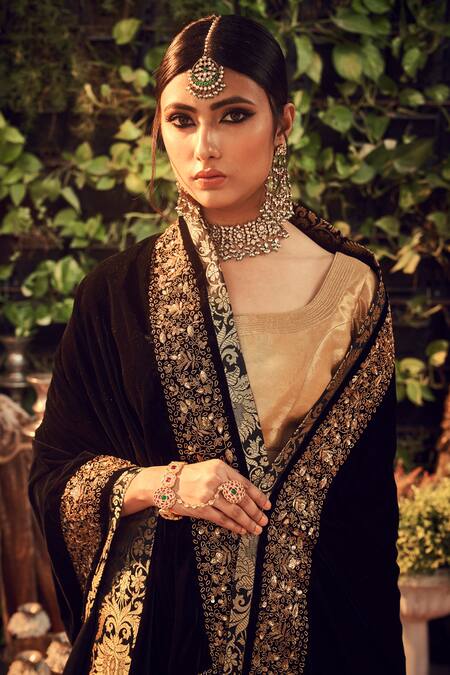 Ranian Gold Velvet, Tissue Lehenga Set With Black Dupatta Online at Aza Fashions Ranian_Gold Velvet, Tissue Lehenga Set With Black Dupatta _Online_at_Aza_Fashions