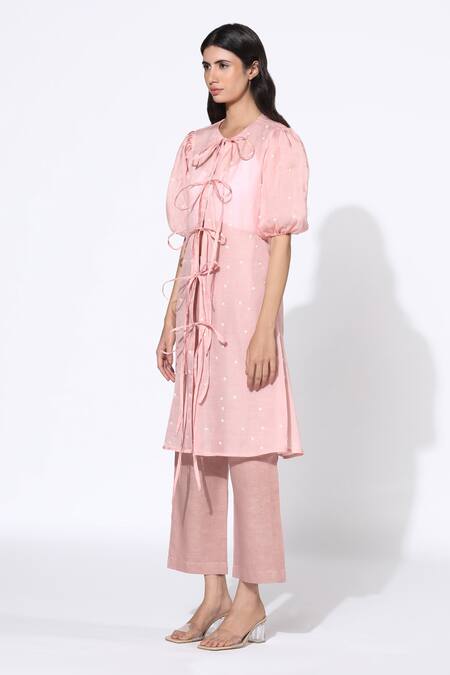 Buy_Meadow_Pink Tunic Silk Organza  Pant Linen Inner Round And Set _Online_at_Aza_Fashions