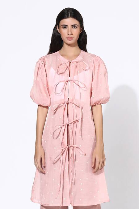 Shop_Meadow_Pink Tunic Silk Organza  Pant Linen Inner Round And Set _Online_at_Aza_Fashions
