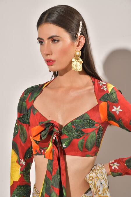 Shop_Prints By Radhika_Beige Blouse Pure Silk Saree Chinon Chiffon Lining Printed Tiered With_Online_at_Aza_Fashions