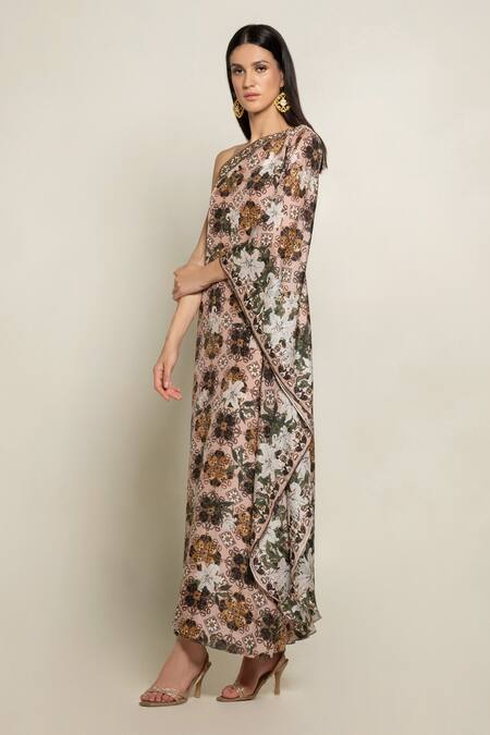 Prints By Radhika_Multi Color Silk Lining Crepe Embroidery One Printed Kaftan _Online_at_Aza_Fashions