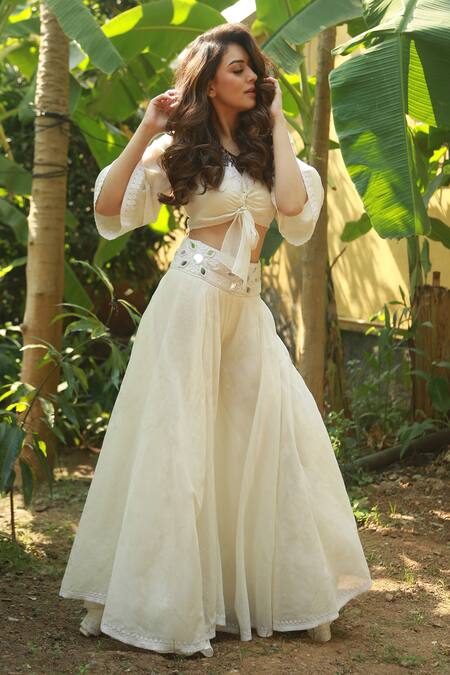 Divya By Divya Anand Embroidered Crop Top & Pant Set 