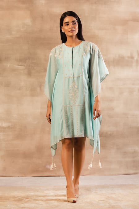Shop Sana Barreja Blue Chanderi Silk Round Kaftan Dress at Aza Fashions Shop_Sana Barreja_Blue Chanderi Silk Round Kaftan Dress _at_Aza_Fashions