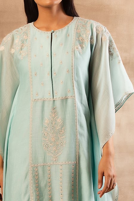 Sana Barreja Blue Chanderi Silk Round Kaftan Dress Online at Aza Fashions Sana Barreja_Blue Chanderi Silk Round Kaftan Dress _Online_at_Aza_Fashions