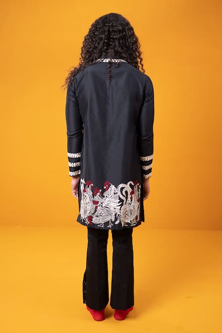 Shop_Wabi Sabi By Anshum-Ritesh_Black Chanderi Embroidery Aari Hand Kurta Set _at_Aza_Fashions