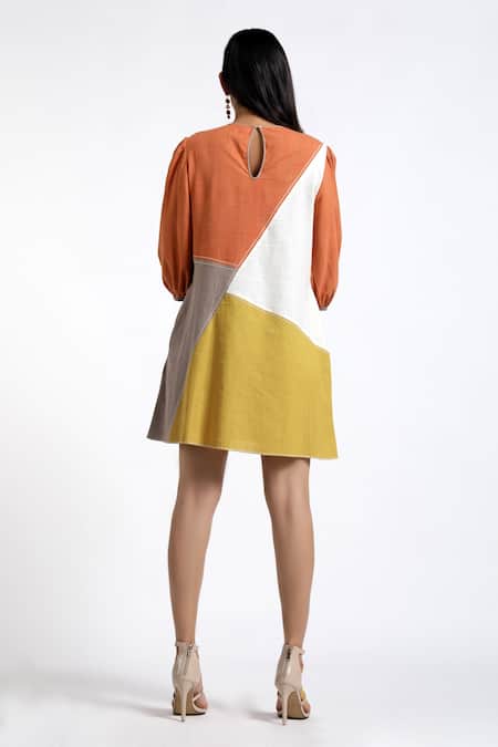 Shop Madder Much Multi Color Cotton Plain Round Rosa Colorblock Dress at Aza Fashions Shop_Madder Much_Multi Color Cotton Plain Round Rosa Colorblock Dress _at_Aza_Fashions