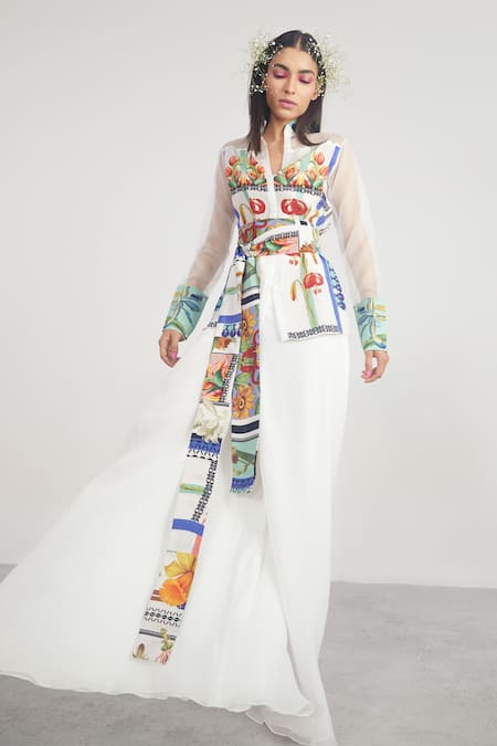 Limerick By Abirr N' Nanki Printed Shirt With Organza Sleeves 