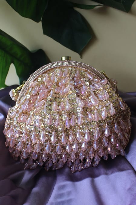 Buy_Nayaab By Sonia_Pink Sequins, Crystals Embellished Clutch _Online_at_Aza_Fashions