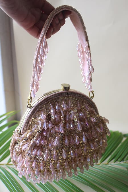 Shop_Nayaab By Sonia_Pink Sequins, Crystals Embellished Clutch _Online_at_Aza_Fashions