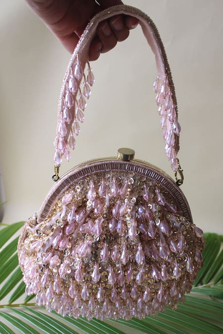 Nayaab By Sonia_Pink Sequins, Crystals Embellished Clutch _at_Aza_Fashions