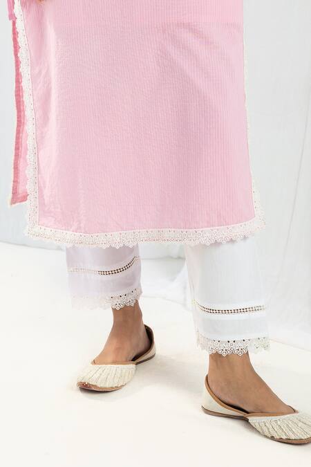 Buy Roze Pink Cotton, Chiffon Beads, Fringe, Lace V-neck Eden Front Tasselled Kurta Set Online at Aza Fashions Buy_Roze_Pink Cotton, Chiffon Beads, Fringe, Lace V-neck Eden Front Tasselled Kurta Set _Online_at_Aza_Fashions