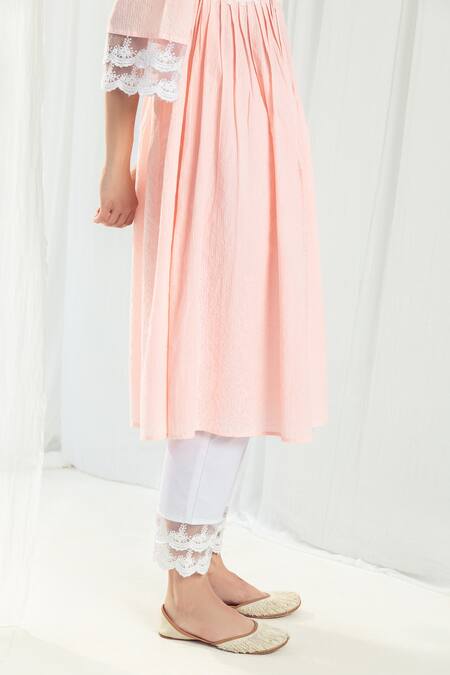 Shop Roze Peach Cotton, Chiffon Lace, Embroidery Aura Neckline Embellished Anarkali Set Online at Aza Fashions Shop_Roze_Peach Cotton, Chiffon Lace, Embroidery Aura Neckline Embellished Anarkali Set _Online_at_Aza_Fashions