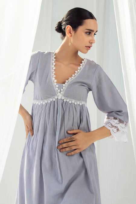 Shop Roze Purple Cotton, Chiffon Lace, Embroidery V-neck Aura A-line Pleated Anarkali Set Online at Aza Fashions Shop_Roze_Purple Cotton, Chiffon Lace, Embroidery V-neck Aura A-line Pleated Anarkali Set _Online_at_Aza_Fashions