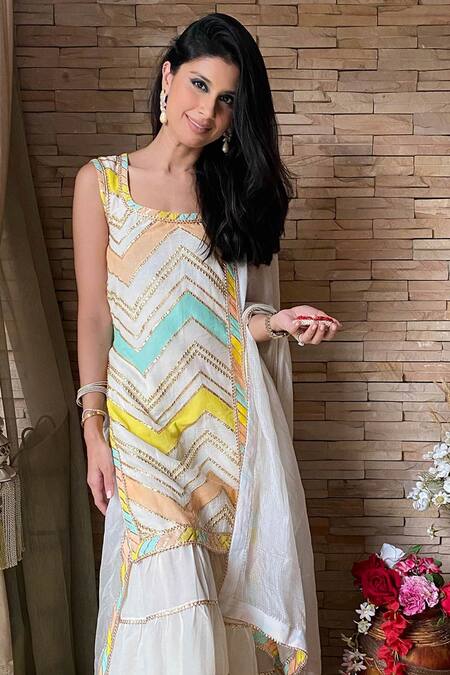 Buy_Gopi Vaid_White Kurta Silk Sharara Silk Rangeela Sleeveless Set_Online_at_Aza_Fashions