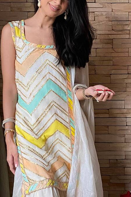 Shop_Gopi Vaid_White Kurta Silk Sharara Silk Rangeela Sleeveless Set_Online_at_Aza_Fashions