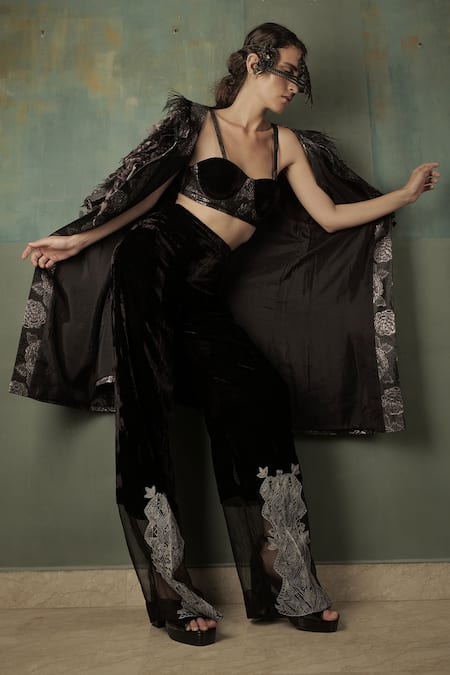 Nidhi Yasha_Grey Brocade Floral Motifs Woven Jacket _Online_at_Aza_Fashions