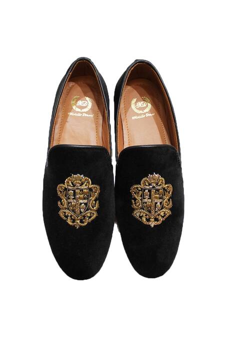 Domani Black Handcrafted Velvet Loafers Online at Aza Fashions Domani_Black Handcrafted Velvet Loafers _Online_at_Aza_Fashions