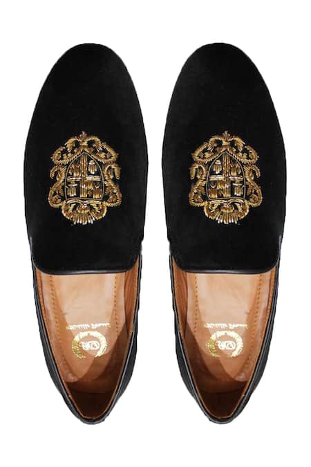 Shop Domani Black Handcrafted Velvet Loafers at Aza Fashions Shop_Domani_Black Handcrafted Velvet Loafers _at_Aza_Fashions