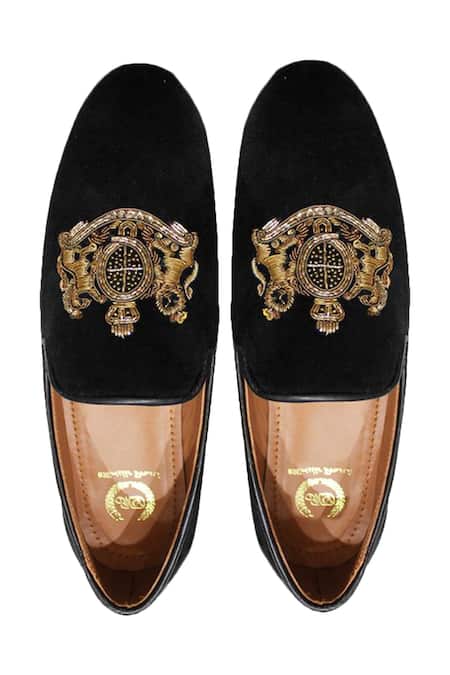 Shop Domani Black Handcrafted Velvet Loafers at Aza Fashions Shop_Domani_Black Handcrafted Velvet Loafers _at_Aza_Fashions