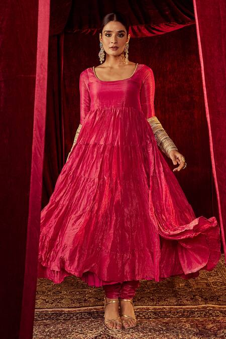 Buy Roze Fuchsia Anarkali Shimmer Soft Tissue, Churidar Pure Chanderi, Arya Tiered Set Online at Aza Fashions Buy_Roze_Fuchsia Anarkali Shimmer Soft Tissue, Churidar Pure Chanderi, Arya Tiered Set _Online_at_Aza_Fashions